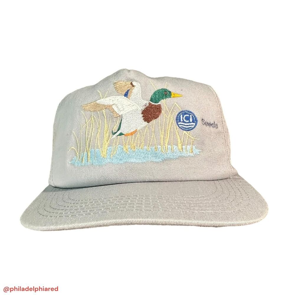 Vintage 1980’s Embriodered ICI Seeds Duck Nature themed SnapBack style hat